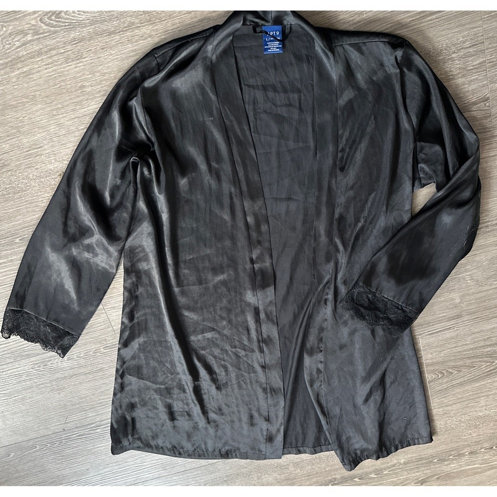 Apt 9 Satin Lace Robe Women Large Black Long Sleeve Mid Length Pj Lingerie